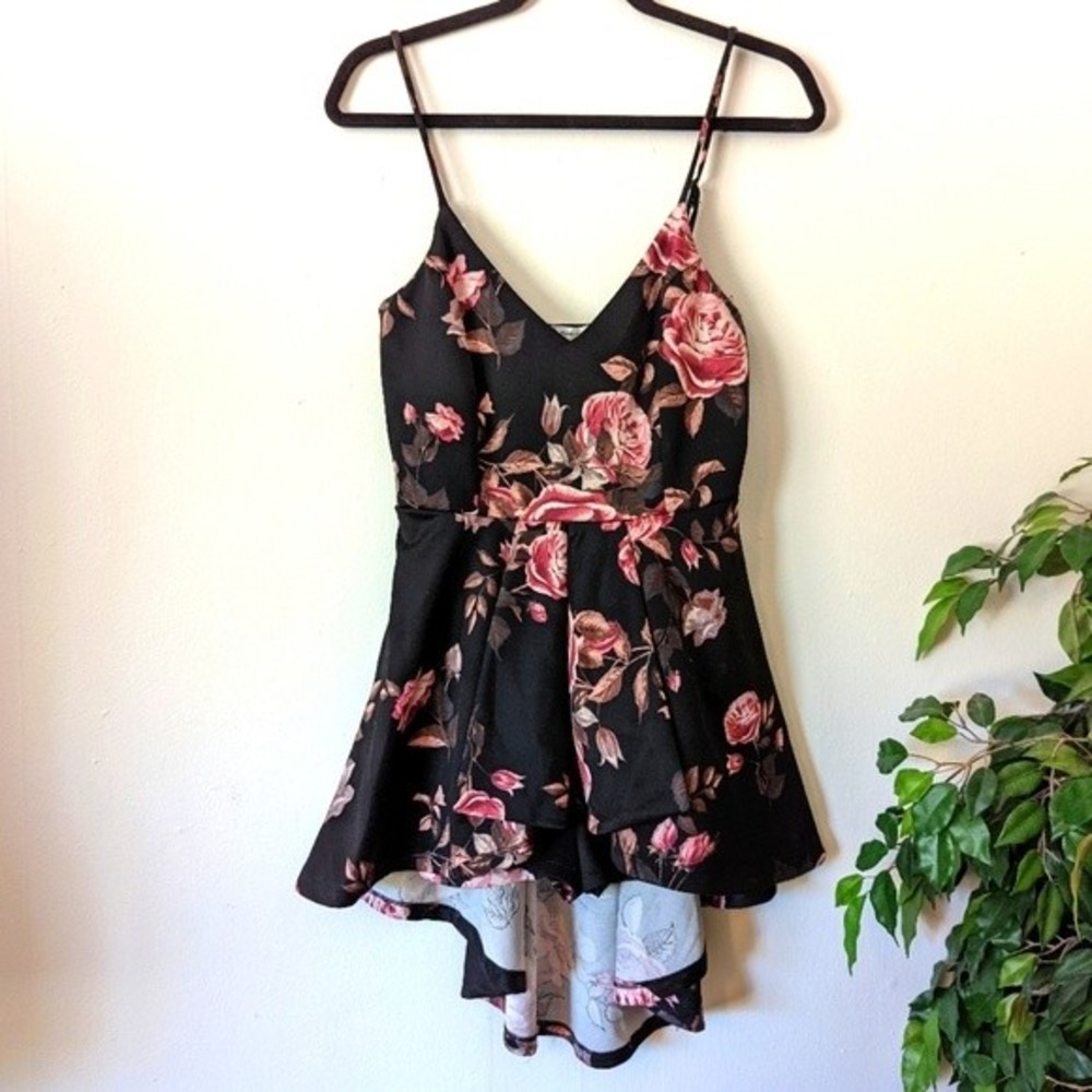 NWOT PurpleSnow Hi-Lo Dark Floral Romper